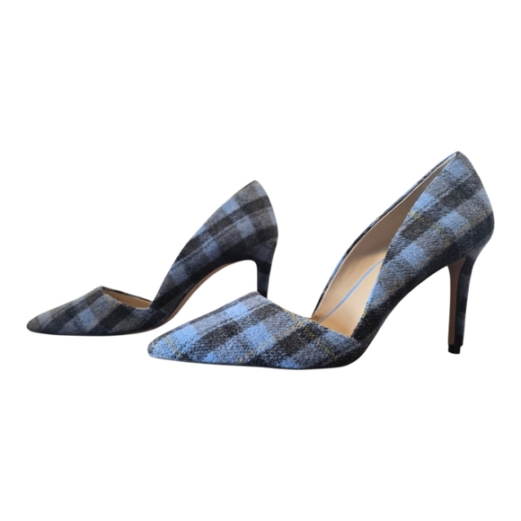 Ann Taylor Azra D'Orsay Blue Grey Plaid High Heel Pumps 10 - Picture 5 of 8
